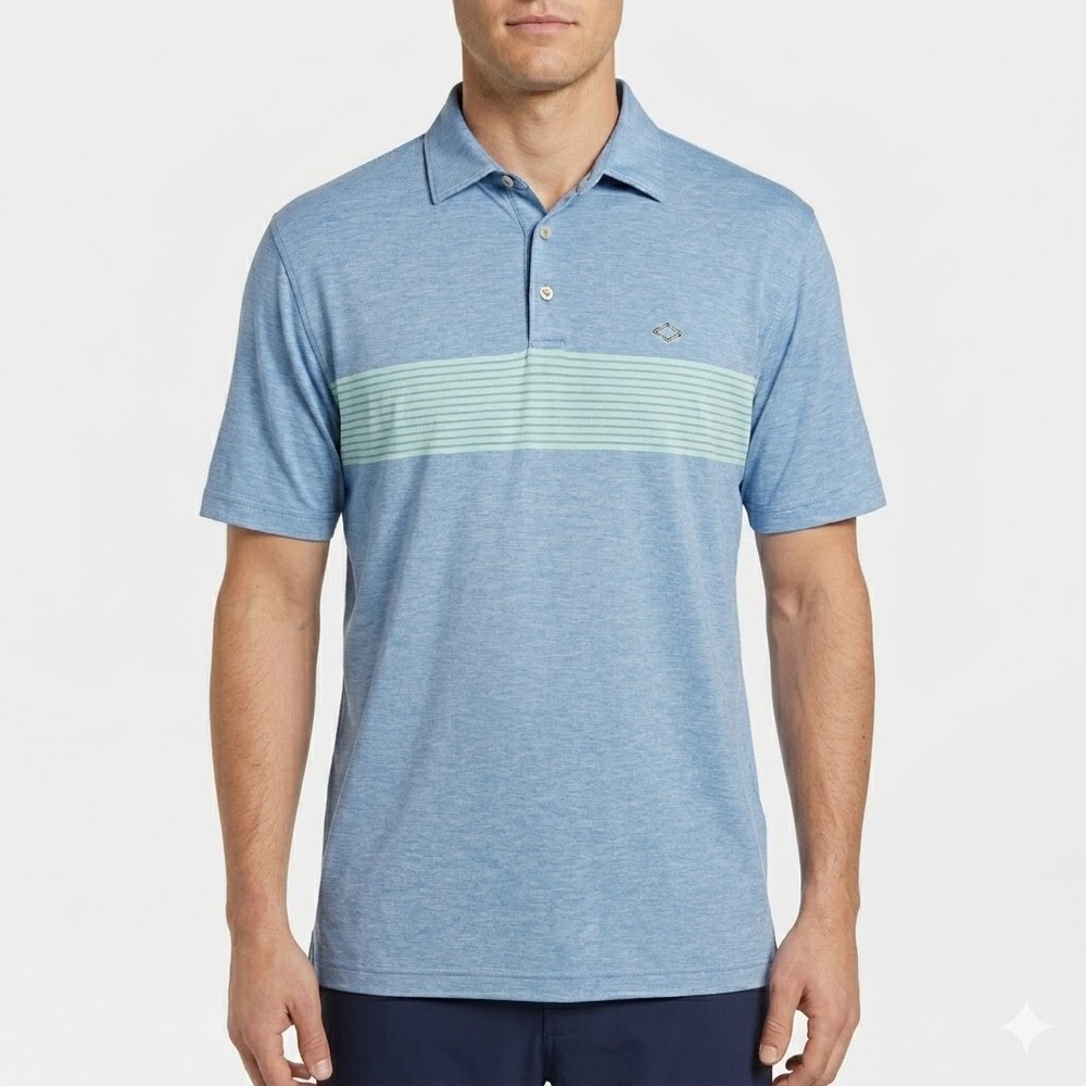 Peter Millar Summer Comfort Blue Chest Stripe Performance Golf Polo‎ L EUC